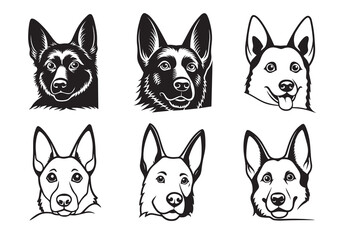 Fototapeta premium German Shepherd Peeking Cute Dog Silhouette Vector Set