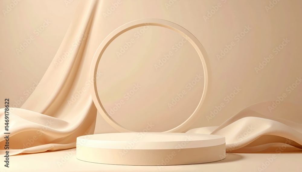 Aufkleber minimalist display of white circular object on smooth fabric studio setting product photography clea