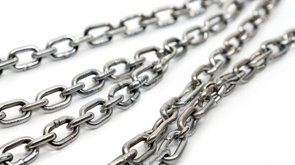 Obraz premium Linked metal chains on white background