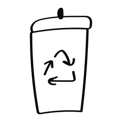 Recycling bin icon with symbol illustration. Doodle style vector art