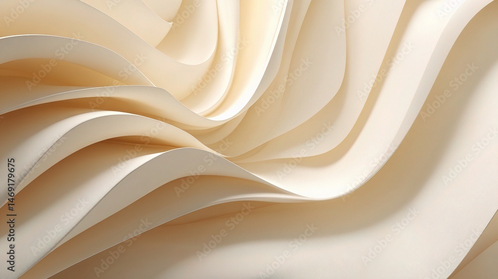 Poster curved cream paper waves in 3d abstract render design