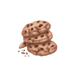 chocolate chip cookies realistic illustration isolated. Cookies hand drawn element for food menu. Cookies drawing simple