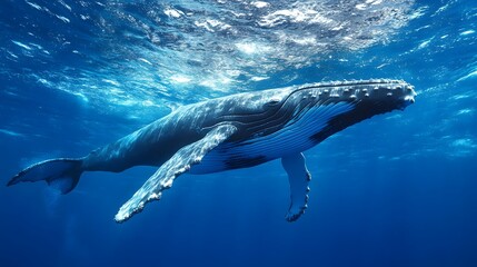 Naklejka premium Majestic humpback whale gracefully glides through ocean depths