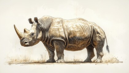 Obraz premium Detailed illustration of a white rhinoceros