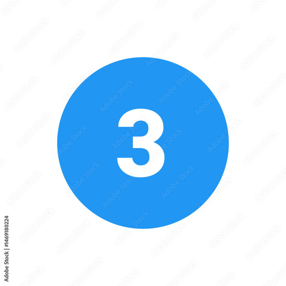 Poster a blue circle containing the number three in white color, centered within the circular shape design 