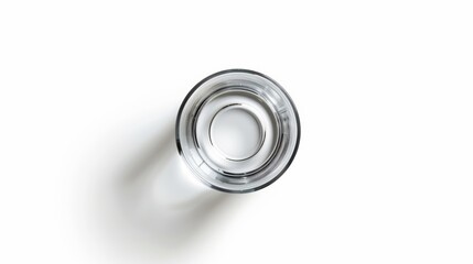 Overhead View of Glass of Pure Water on White Background