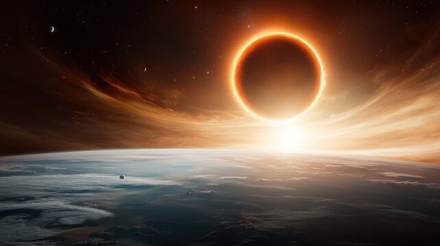 Cosmic Solar Eclipse Above Planet Earth View from Space space planet earth cosmic view solar eclipse