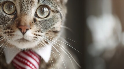 Cat in a Tie Looking Serious for Job Interview
