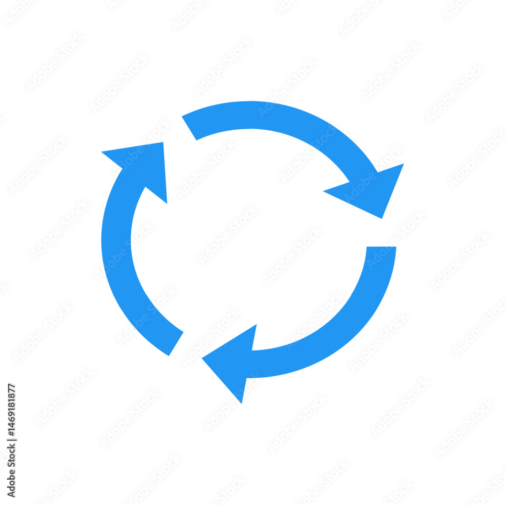 Poster circular arrangement of three blue arrows indicating a repeating process or cycle on a white backgro