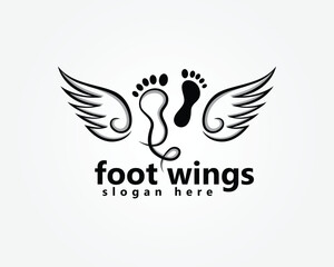foot wings logo, two footprints with two striped wings abstract, logo design template