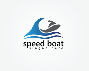 creative jet ski and speed boat logo, jet ski abstract and waves, logo design template