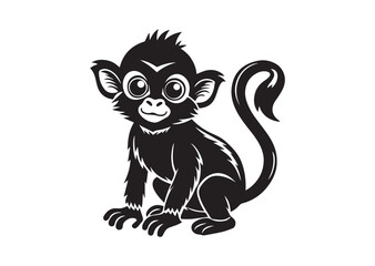 Cute Baby Monkey Silhouette Vector