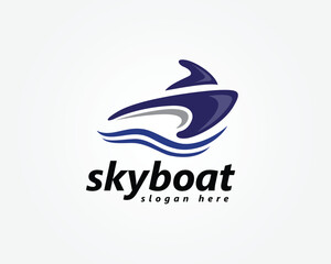 creative jet ski and speed boat logo, jet ski abstract with two waves underneath, logo design template