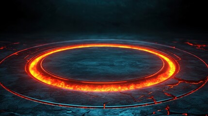 Expansion of AI Concept. This image features a glowing circle of fire against a dark background, creating a dramatic and futuristic atmosphere perfect for science fiction themes.