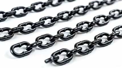 Obraz premium Rows of Black Metal Chains on White Background