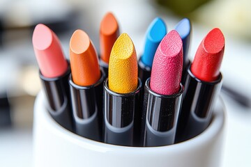 Colorful lipsticks in a holder