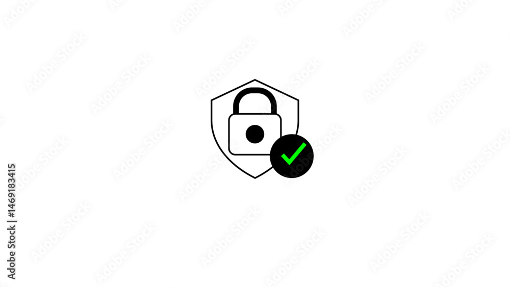 Poster security shield outline symbols with check mark and padlock. editable stroke. pixel perfect