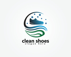 Fototapeta premium shoes store and shoes clean logo, shoes with circular waves and abstract leaves, logo design template