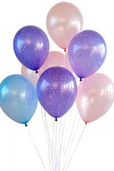 Pastel-colored balloons in a bunch.  Various shades of pink, purple, and light blue