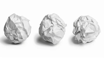 Three Crumpled Paper Balls on White Background
