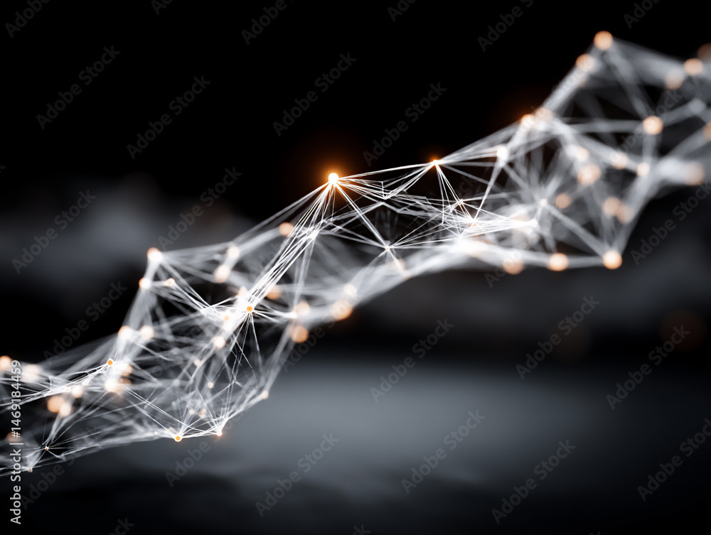 Poster a digital art composition featuring an abstract representation of wi-fi signals as interconnected li