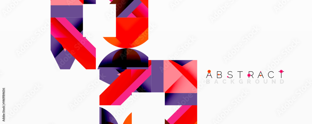 Poster modern geometric design. vibrant red, purple shapes overlap white space. minimalist style creates dy