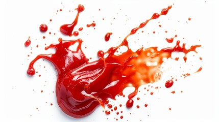 Vibrant Red Sauce Splash and Drops on White Background