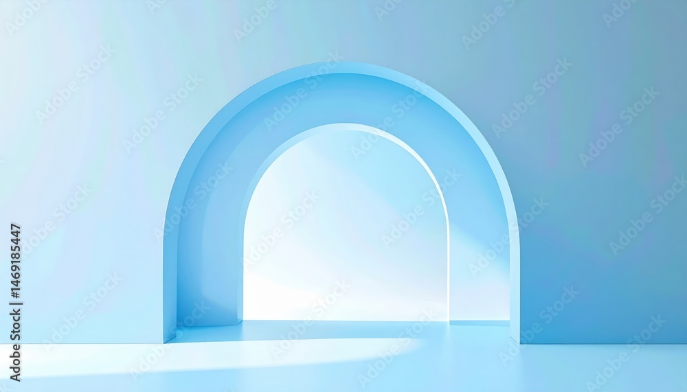 Poster minimalist architecture featuring soft blue arch in serene environment digital artwork tranquil view