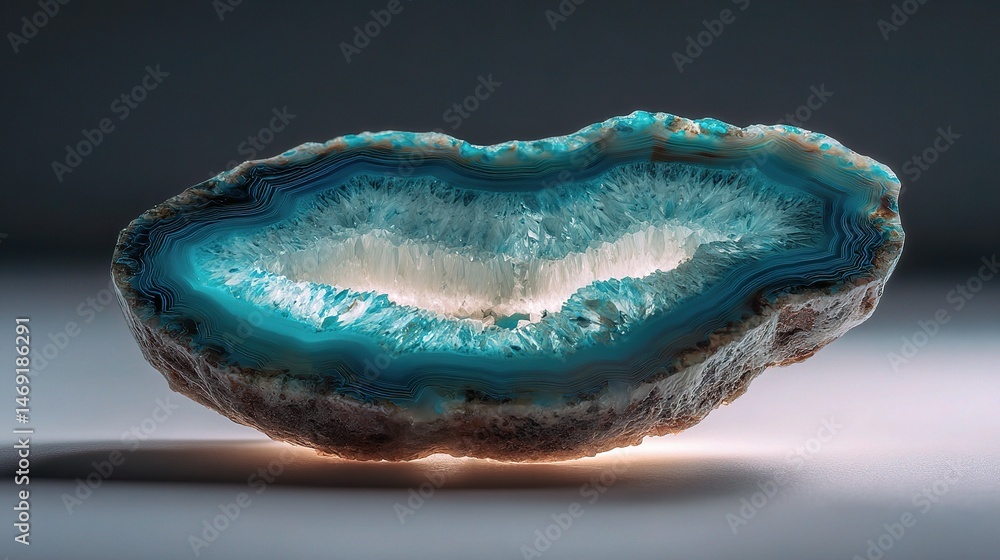 Poster translucent turquoise agate slice with intricate band patterns
