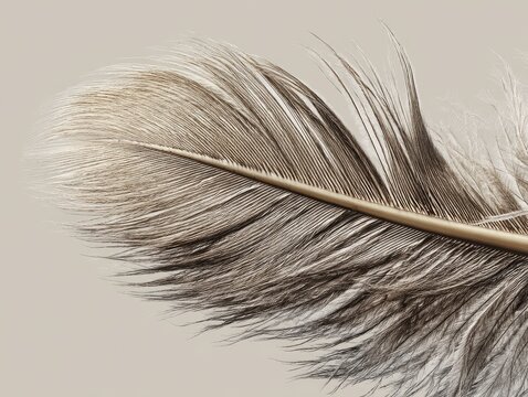 close-up of a feather with fine strands and softness, natural elegance, photorealistic, isolated on ivory background