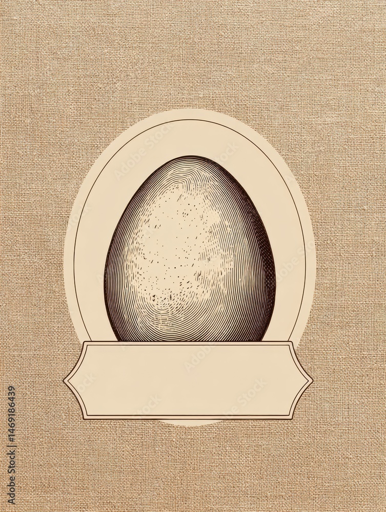 Aufkleber decorative illustration of an egg on light brown canvas with blank label for customization generativ
