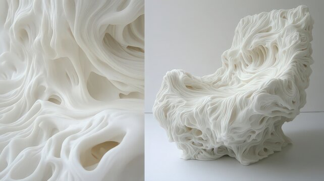 Abstract White 3D Printed Chair Sculpture with Organic Forms - Powered by Adobe