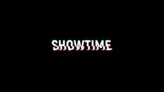 showtime text animated word with retro glitch effect. 4k Stream footage animation for video transitions on Black and white Background