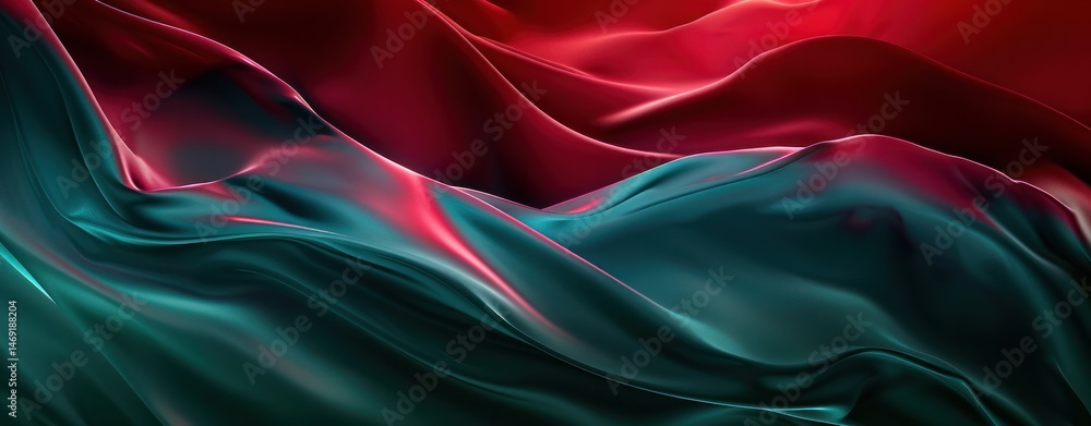 Poster dark green red gradient curve wave flowing texture surface abstract vibrant lighting reflections rip