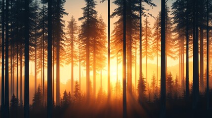 Nature trail illustrations, sunlight, hand-drawn light filtering through trees