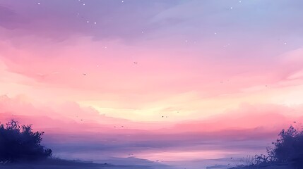 Pink Sunset Sky Landscape.