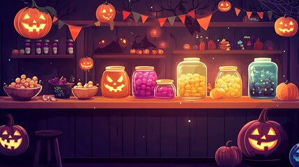 Halloween Shop Candy Jars Display.
