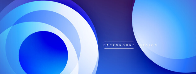 Abstract blue design features overlapping circles, gradients. Modern aesthetic suitable for backgrounds, presentations. Simple, clean composition.