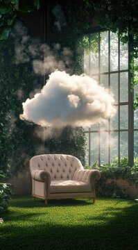 Dreamy cloud over cozy interior