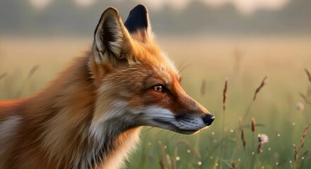 Majestic Red Fox in Golden Hour Meadow