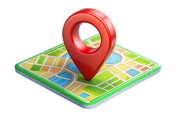 3D Render Red Location Pin on Colorful Map PNG Transparent Background