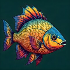 Digital matte picture with colored fish. The picture is drawn in a pop art style.