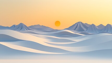 Sunset over minimalist mountain range.