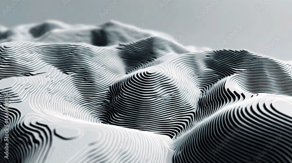 Aufkleber monochrome 3d topographic abstract render with layered features