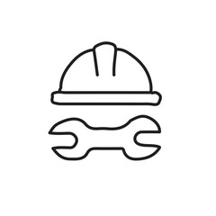 Safety helmet and wrench.  Tools for maintenance and repair