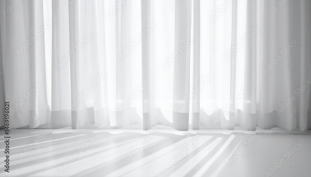 Poster soft light streaming through sheer curtains in a minimalist room capturing tranquil atmosphere and s
