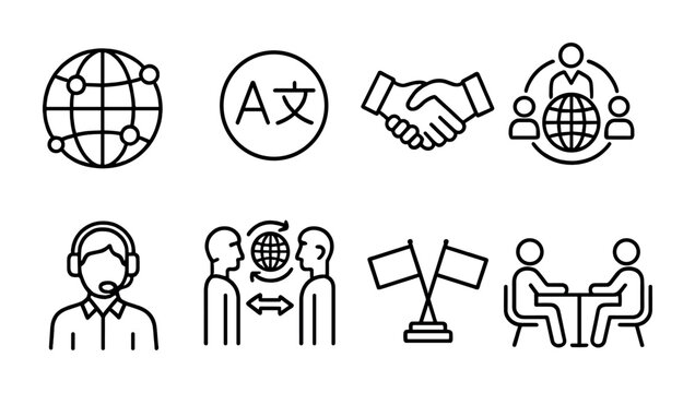 Global communication and collaboration icons for business and language exchange design