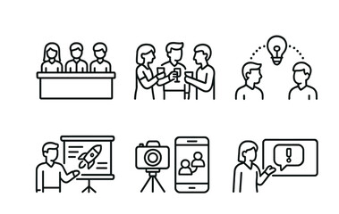 Business meeting and collaboration icons for presentations and communication design