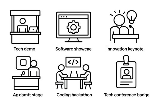 Tech and innovation line icons set – coding, demo, innovation symbols