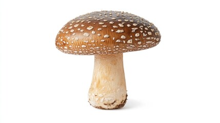 Obraz premium Single, whole mushroom, light brown cap with dark brown spots, creamy beige stem